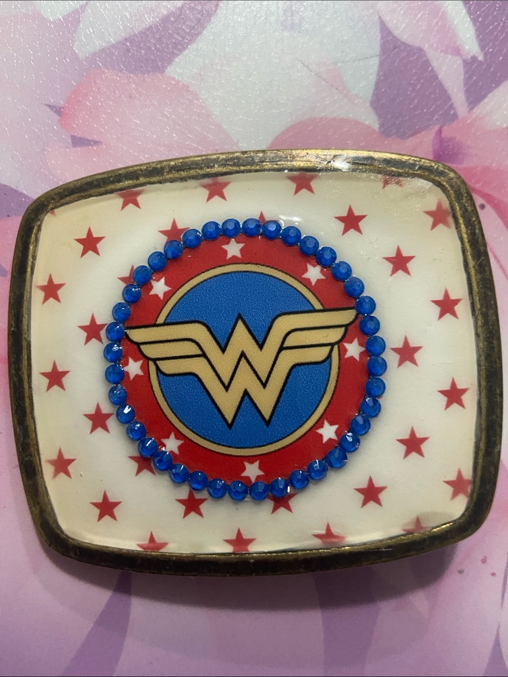 Wonder Woman-Inspired Gold, Blue & Red Enamel Belt Buckle